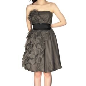 White by Vera Wang Bubble Hem Formal Dress Strapless Tulle Gray Size 4
